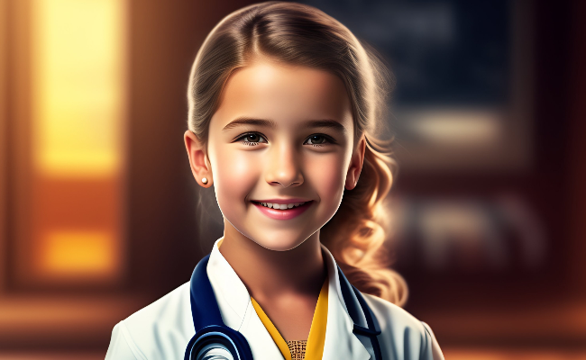girl lab coat with stethoscopes her chest min
